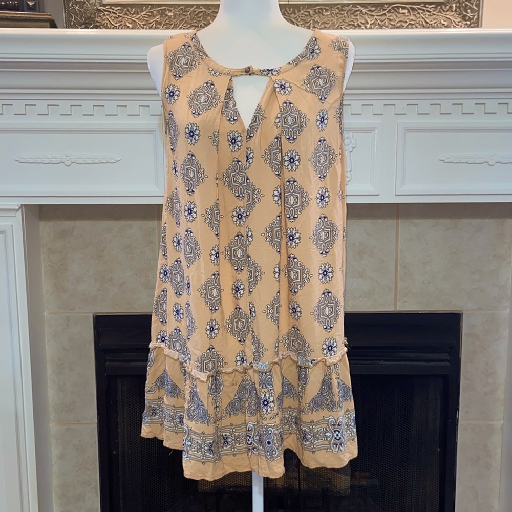 Umgee Flowy Mini Dress with V Neck Accent and Lace Back Panel